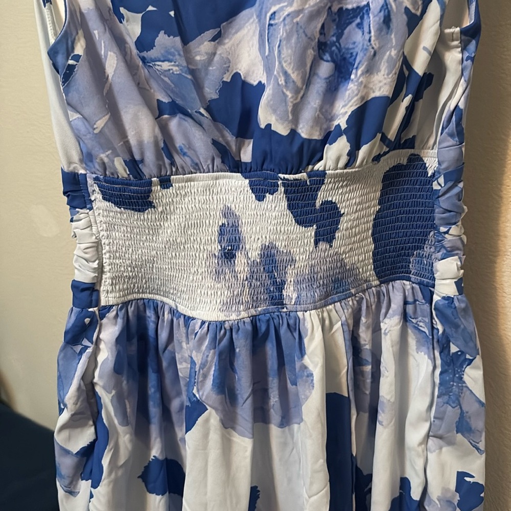 eShakti women's flower dress custom size 6 smocked waist pockets sleeveless - Picture 6 of 8